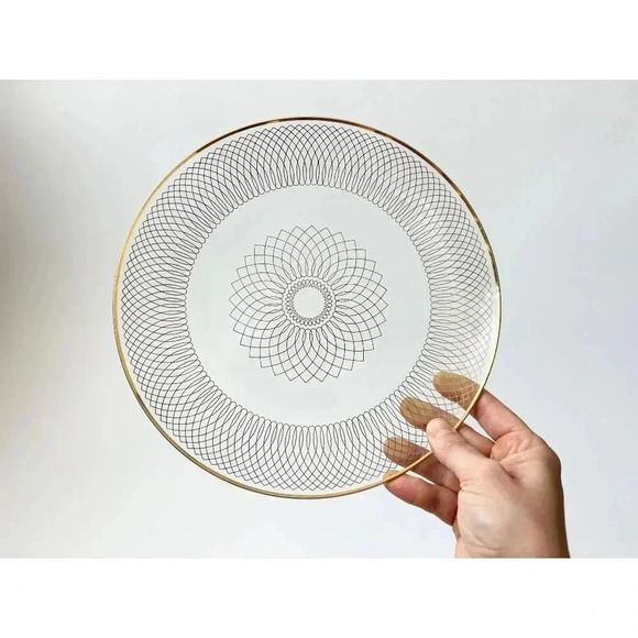 Midcentury Modern Svend Jensen Gold Spirograph Patterned Danish Glass Plate - Picture 1 of 6